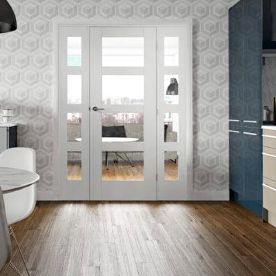 Shaker 4 Light Internal White Primed Fire Door with Clear Glass -