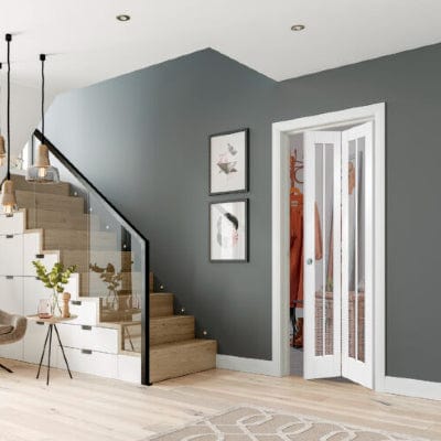 Worcester Internal White Primed Bi-Fold Door with Clear Glass - 1936 x 379.5 x 35mm -