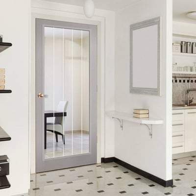 Moulded Textured Vertical Grey Pre-Finished 1 Glazed Clear With Frosted Lines Light Panel - 1981mm x 686mm -