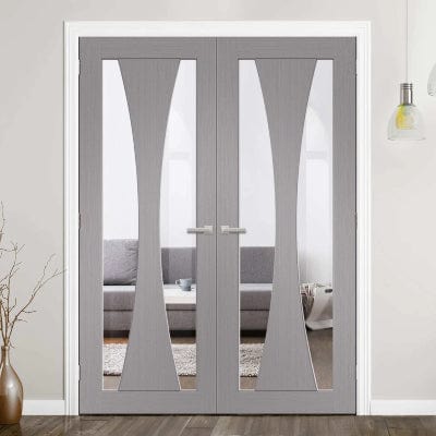 Verona Pre-Finished Internal Light Grey Door Pair (Clear Glass) -