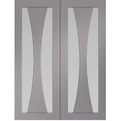 Verona Pre-Finished Internal Light Grey Door Pair (Clear Glass) -