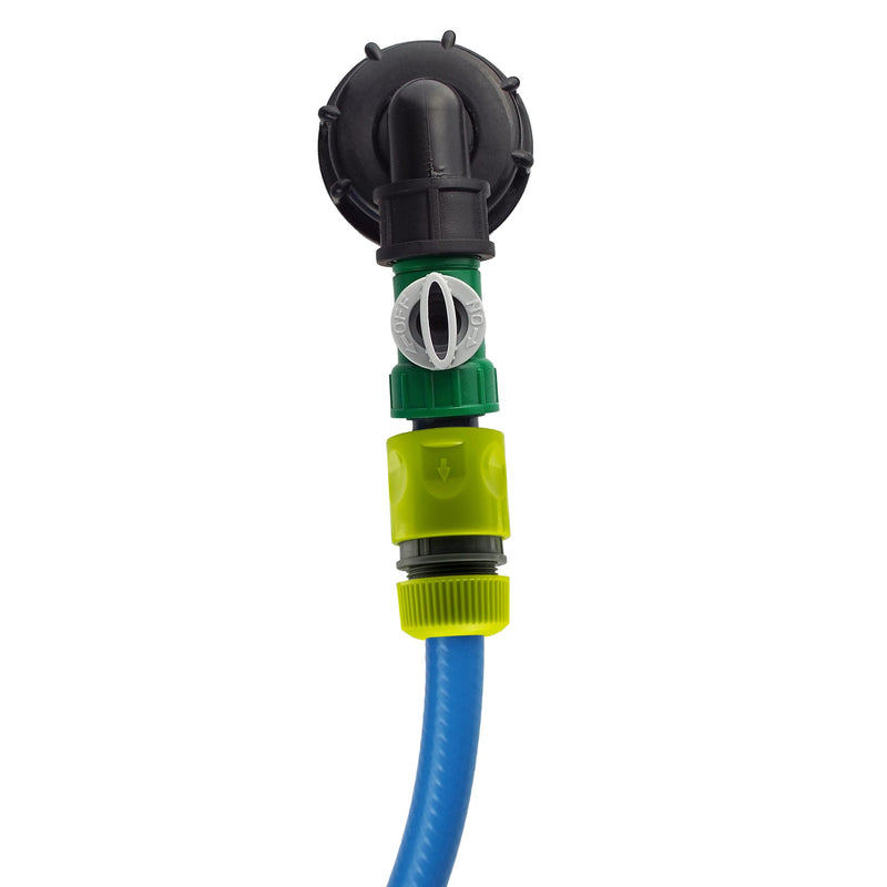 IBC 2” S60X6 Cap with Elbow Fitting, Quick Connector, Valve and Hose Connector - Home & Garden > Lawn & Garden