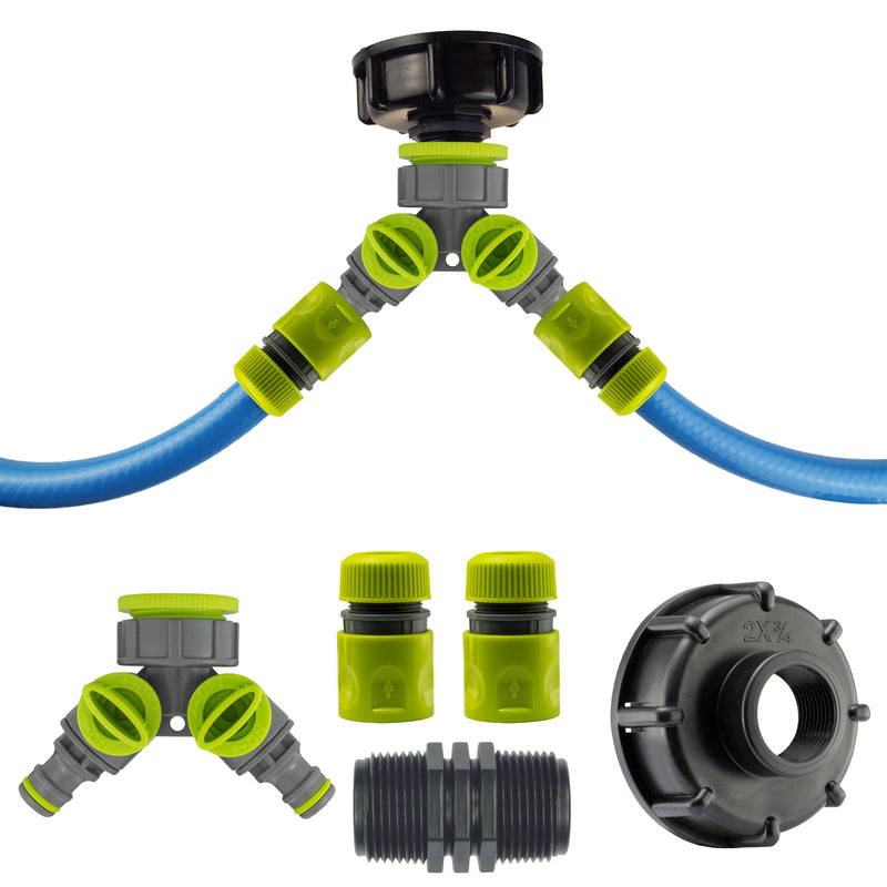 IBC 2” S60X6 Cap with Two Way Valved Splitter and Hose Connector - Home & Garden > Lawn & Garden