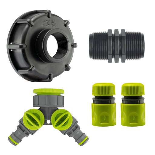 IBC 2” S60X6 Cap with Two Way Valved Splitter and Hose Connector - Home & Garden > Lawn & Garden