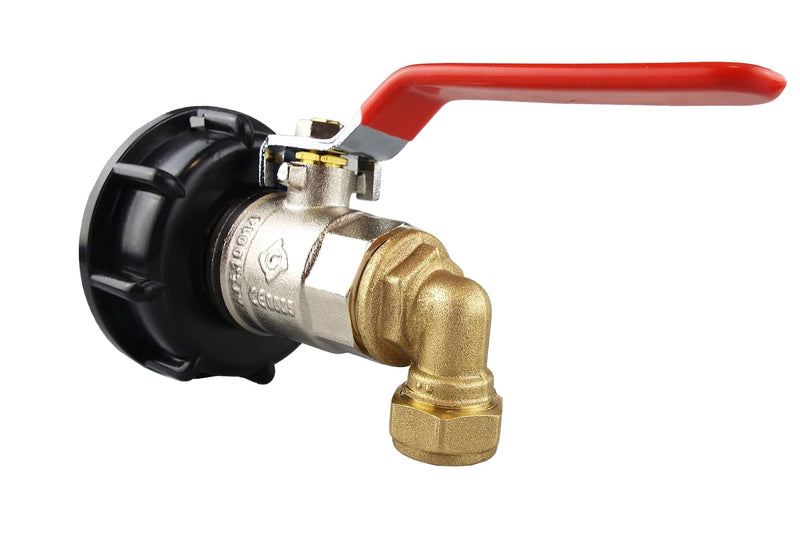 IBC 2” S60X6 Cap with BSP Female Lever Valve and Brass Compression Elbow ¾” BSP – 22mm - Hardware > Plumbing > Plumbing Fittings & Supports