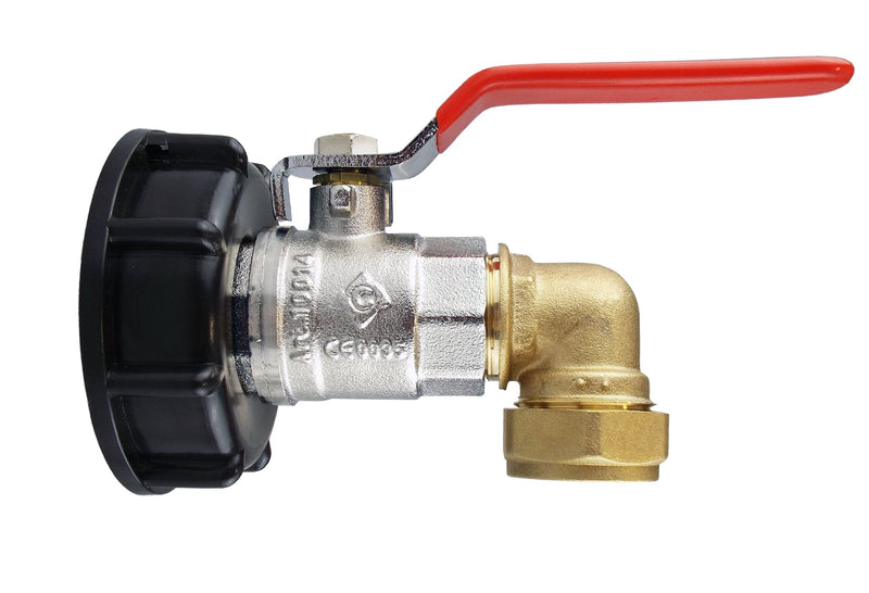 IBC 2” S60X6 Cap with Lever Valve and Brass Compression Elbow ¾” BSP – 22mm - Home & Garden > Lawn & Garden
