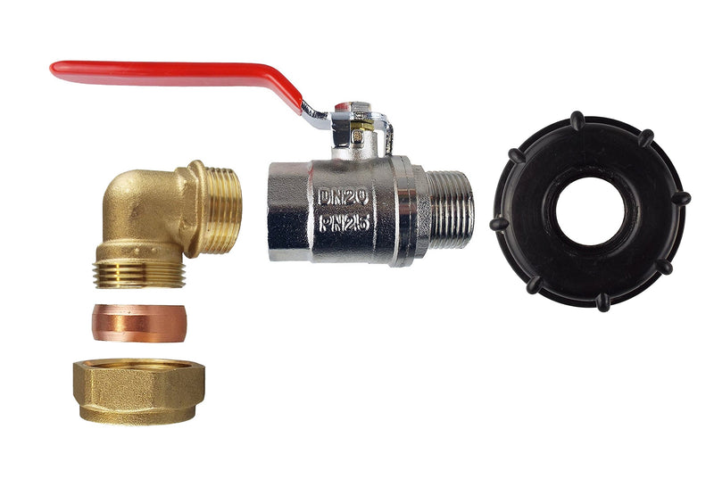 IBC 2” S60X6 Cap with Lever Valve and Brass Compression Elbow ½” BSP – 15mm - Home & Garden > Lawn & Garden