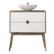 Kompass 2 Drawer Vanity Unit Oak/White & Lavabo Garbo Wash Basin - Bathrooms