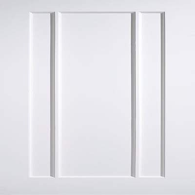 White cabinet door with a minimalist design on a light gray background