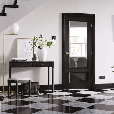 Knightsbridge Black Primed 1 Glazed Clear Light Panel Interior Door - 1981mm x 686mm -