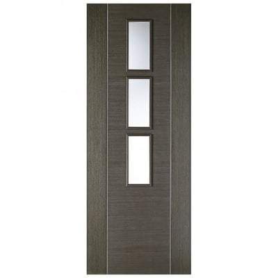 Alcaraz Chocolate Grey Pre-Finished 3 Glazed Clear Light Panels Interior Door - 1981mm x 838mm -