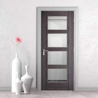 Vancouver Ash Grey Pre-Finished 4 Glazed Clear Light Panels Interior Door - All Sizes - Doors