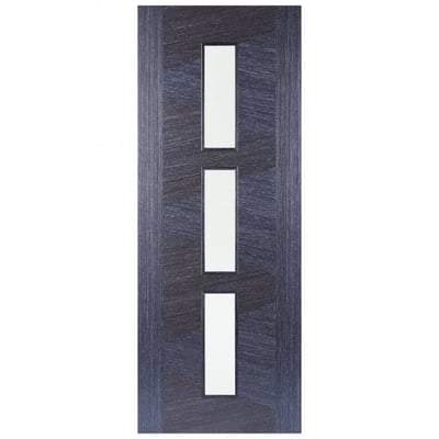 Zeus Ash Grey Pre-Finished 3 Glazed Clear Light Panels Interior Door - 1981mm x 838mm -