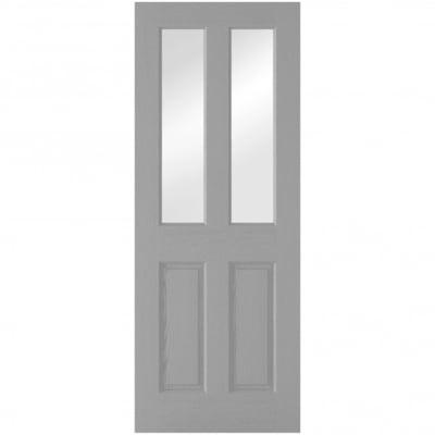 Moulded Textured Grey Pre-Finished 2 Glazed Clear Light Panels Interior Door - 1981mm x 686mm -