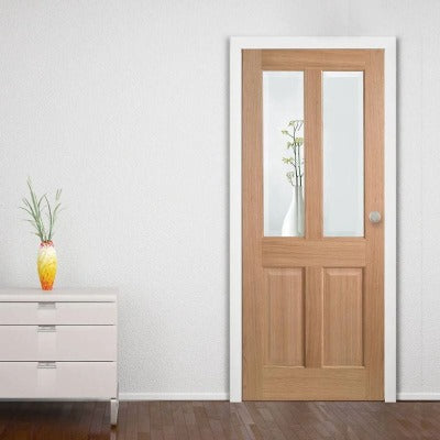 Richmond Oak Unfinished 2 Clear Bevelled Light Panels Internal Door - All Sizes - Hardware > Building Materials > Doors