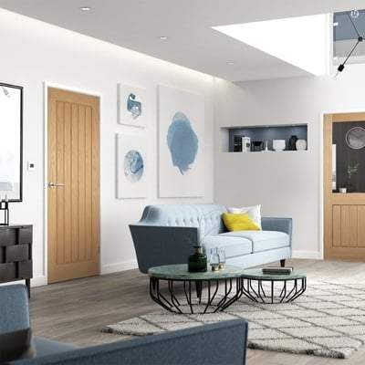 Oak Mexicano Vertical Panel Flush Un-Finished Internal Fire Door FD30 - 1981mm x 762mm -