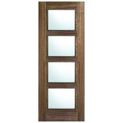 Vancouver Walnut Pre-Finished 4 Glazed Clear Light Panels Interior Fire Door FD30 - 1981mm x 762mm -