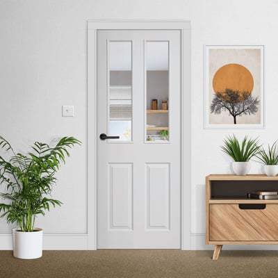 Moulded White Primed 2 Glazed Clear Light Panel Interior Door - All Sizes - Doors