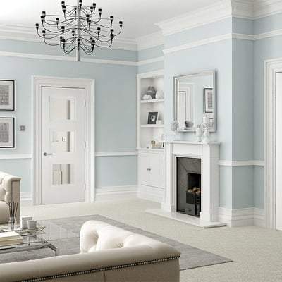 Amsterdam White Primed 3 Glazed Clear Bevelled Light Panels - All Sizes - Doors