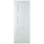 White door with three rectangular panels on a white background