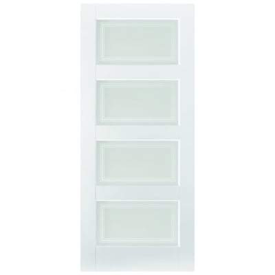 Contemporary White Primed 4 Frosted Light Panels Interior Door - 1981mm x 838mm -