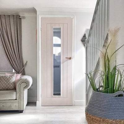 Mexicano White Primed 1 Glazed Clear White Panel Interior Door - All Sizes - Doors