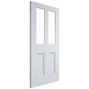 White door with glass panels on a white background