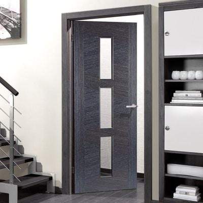 Zeus Ash Grey Pre-Finished 3 Glazed Clear Light Panels Interior Door - All Sizes - Doors