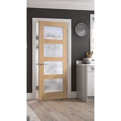 Oak Shaker 4 Frosted Glass Light Panel Pre-Finished Internal Door - All Sizes - Doors