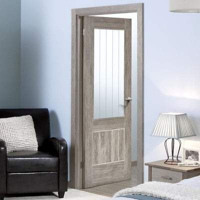 Mexicano Light Grey Laminated 1 Glazed Clear With Frosted Lines Light Panel Interior Door - All Sizes - Doors