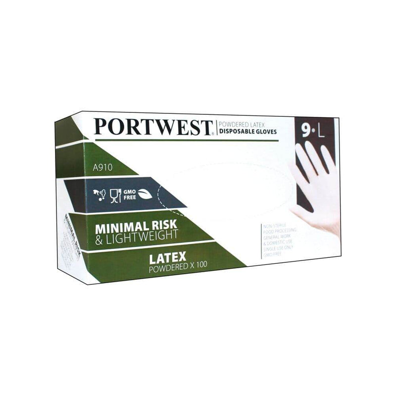 Portwest A910 Powdered Latex Disposable Glove (Pk100) - DISPOSABLE GLOVES