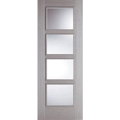 Vancouver Light Grey Pre-Finished 4 Glazed Clear Light Panels Interior Door - 1981mm x 762mm -