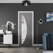 Salerno Pre-Finished Light Grey Internal Door with Clear Glass - 2040 x 726 x 35mm -
