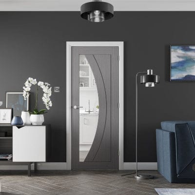 Salerno Pre-Finished Light Grey Internal Door with Clear Glass - 2040 x 726 x 35mm -