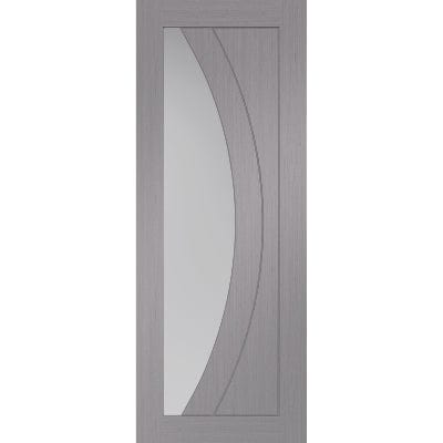 Salerno Pre-Finished Light Grey Internal Door with Clear Glass - 2040 x 726 x 35mm -
