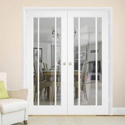 Lincoln White Primed 3 Glazed Clear Light Panels Pair Interior Doors - 1981mm x 914mm -
