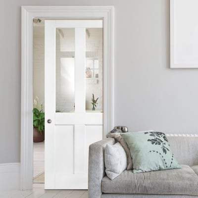 London White Primed 2 Glazed Clear Light Panels Interior Door - 1981mm x 762mm -