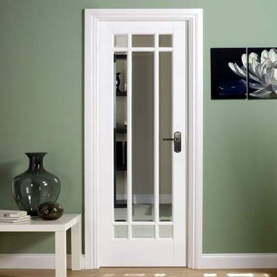 Manhattan White Primed 9 Panel Clear Bevelled Light Panels Interior Door - 1981mm x 762mm -