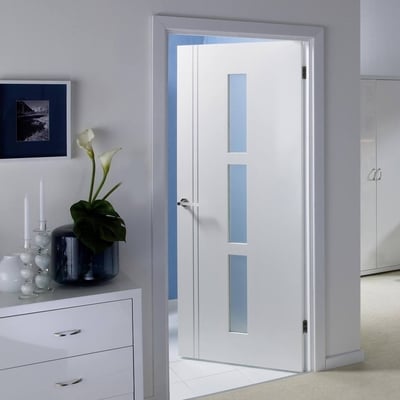 Sierra Blanco White Pre-Finished 3 Glazed White Frosted Panels Interior Door - All Sizes - Doors