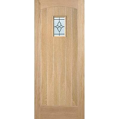 Cottage Oak Unfinished 1 Double Glazed Lead Light Panel External Door - 2083mm x 864mm -