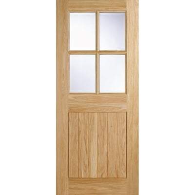 Cottage Oak Unfinished 4 Double Glazed Clear Light Panels External Door - 1981mm x 762mm -