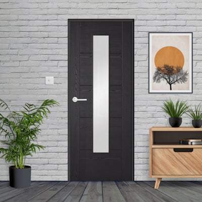 Vancouver Black Ash Pre-Finished Laminate 1 Glazed Clear Light Panel Interior Door - 1981mm x 762mm -