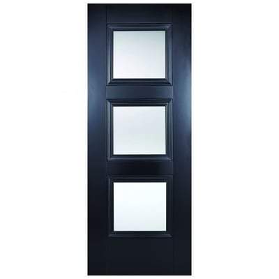 Amsterdam Black Primed 3 Glazed Clear Bevelled Light Panel Interior Door - 1981mm x 686mm -