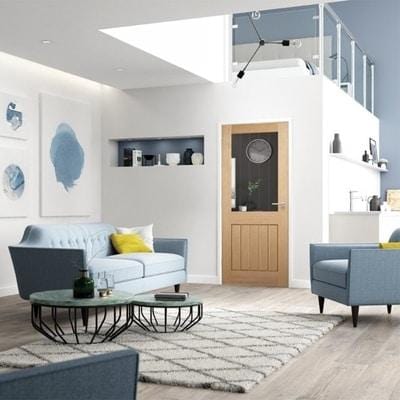 Oak Mexicano Half Light Glazed With Silkscreen Pre-Finished Internal Door - 1981mm x 762mm -