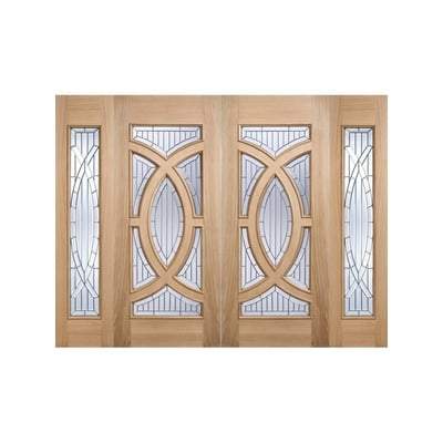 Majestic Oak Unfinished 7 Double Glazed Bevelled Zinc Clear Light Panels External Door - All Sizes - Doors