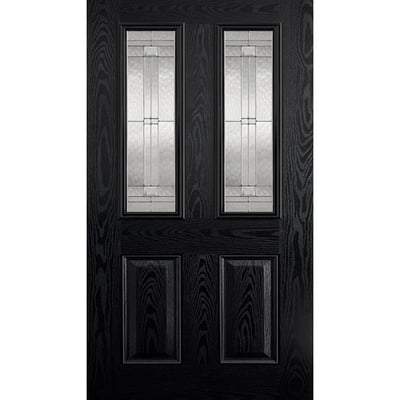 Malton Black GRP Pre-Finished 2 Double Glazed Lead Light Panels External Door - All Sizes - Doors