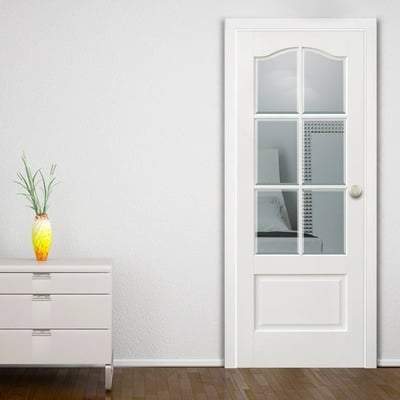 Kent White Primed 6 Glazed Clear Bevelled Light Panels Interior Door - 1981mm x 838mm -