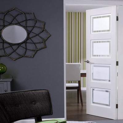 Contemporary White Primed 4 Frosted Light Panels Interior Door - 1981mm x 610mm -