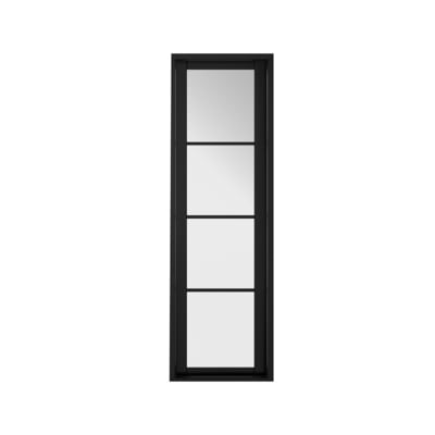 Black-framed mirror with glass panels on a white background