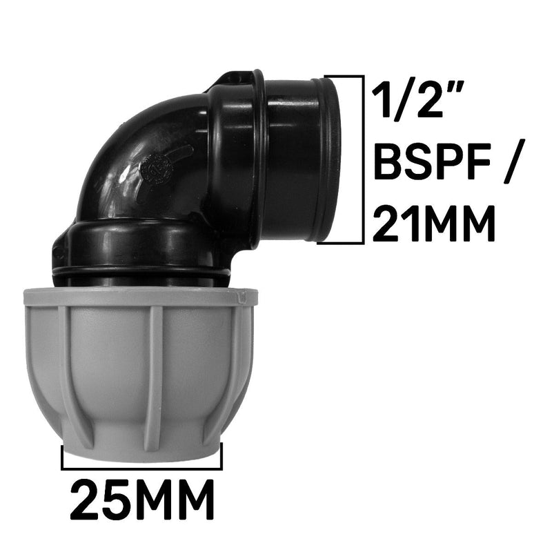 MDPE Elbow 25mm - 1/2" BSPF - Hardware > Plumbing Tech Hose & Fittings